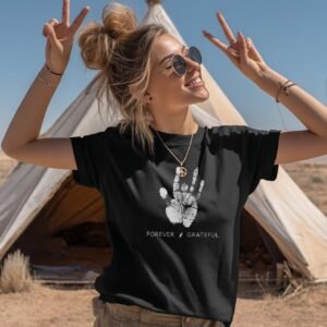 Grateful Dead Tee with Jerry Garcia Hand Print, Jam Bands, Concerts, Live Music, Fun, Happy, Forever Grateful T-Shirt Gift